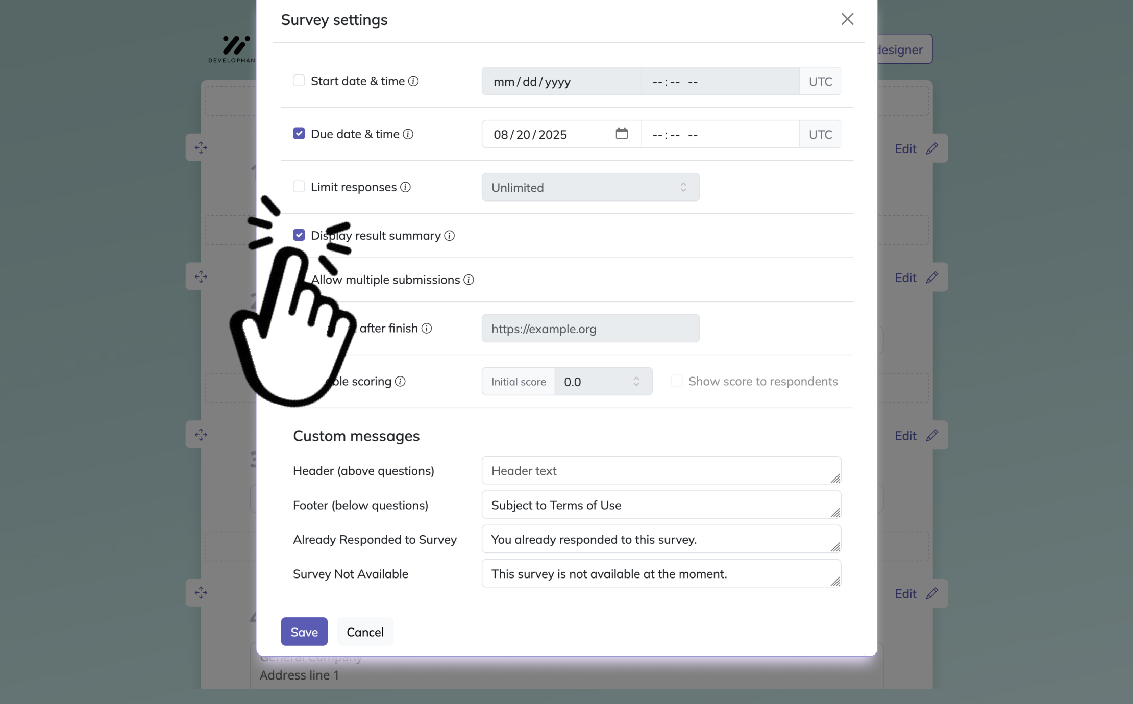 Survey maker settings