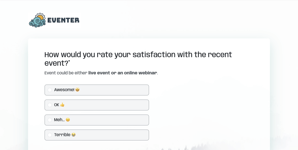 Event survey template preview